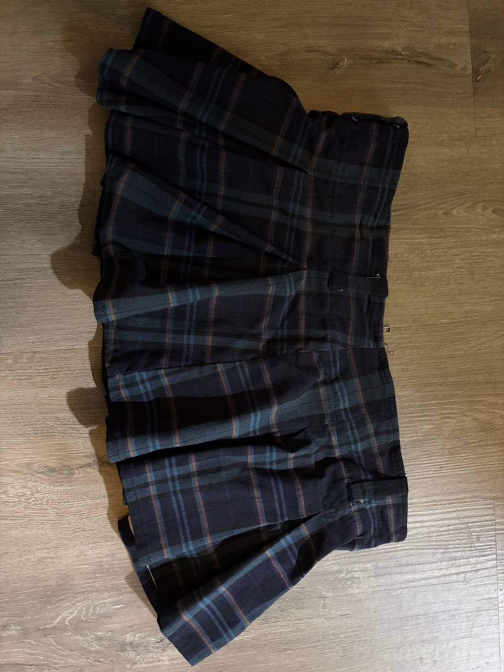 T.J.Maxx Navy, Teal and Rust Plaid Pleated Mini Skirt